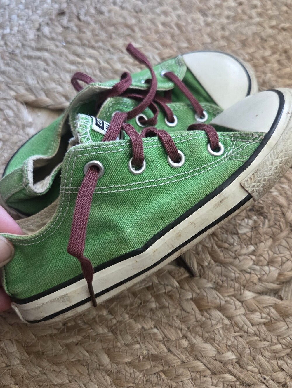 Converse Green Canvas Kids Sneakers with Burgundy Laces Toddler 10